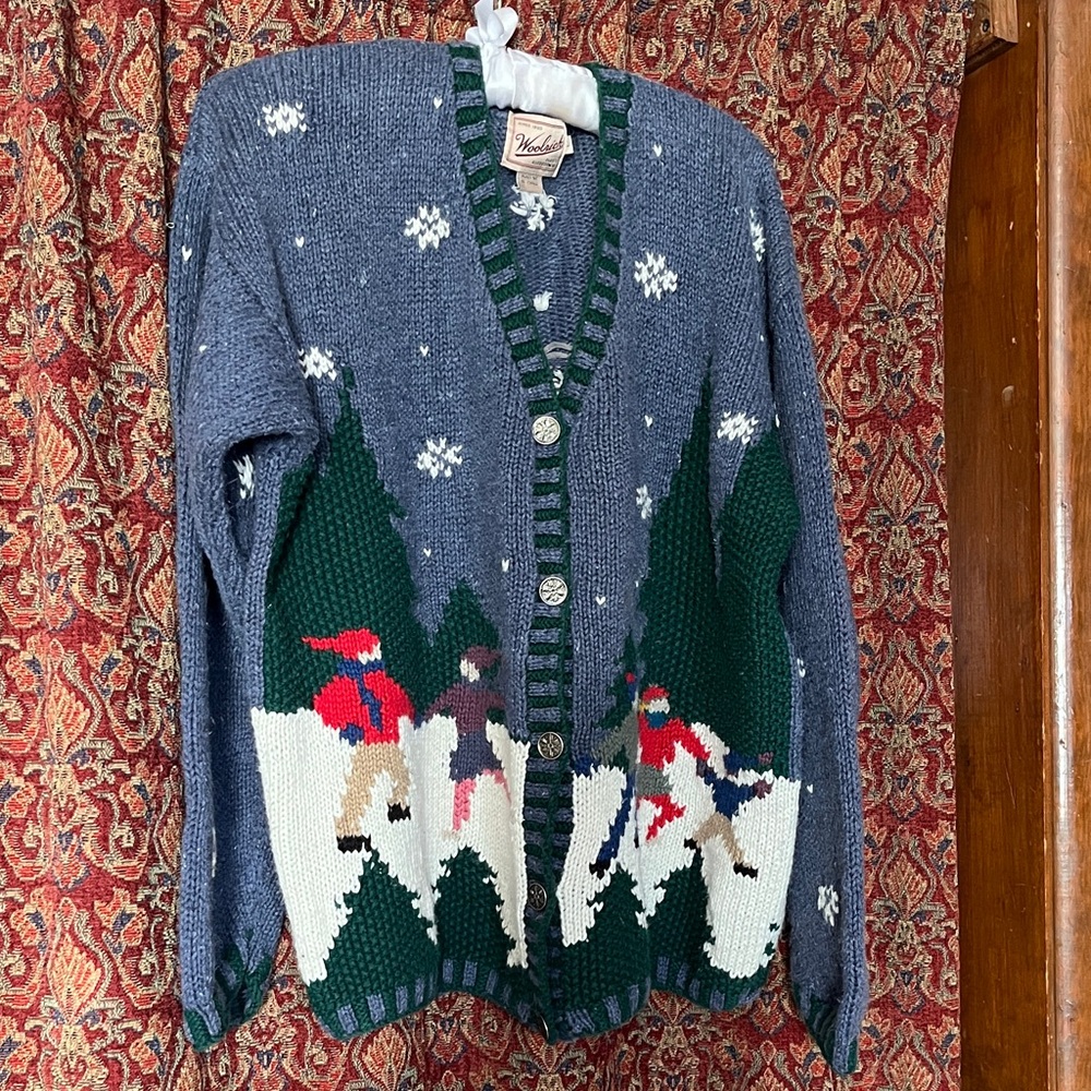 Vtg Woolrich WM Size L Cardigan Sweater Skaters Cabin Holiday VGC Oversized